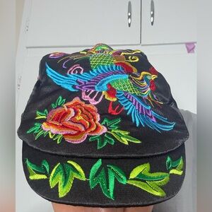 Black Embroidered Floral Baseball Cap - Vibrant Multicolor Design for Women